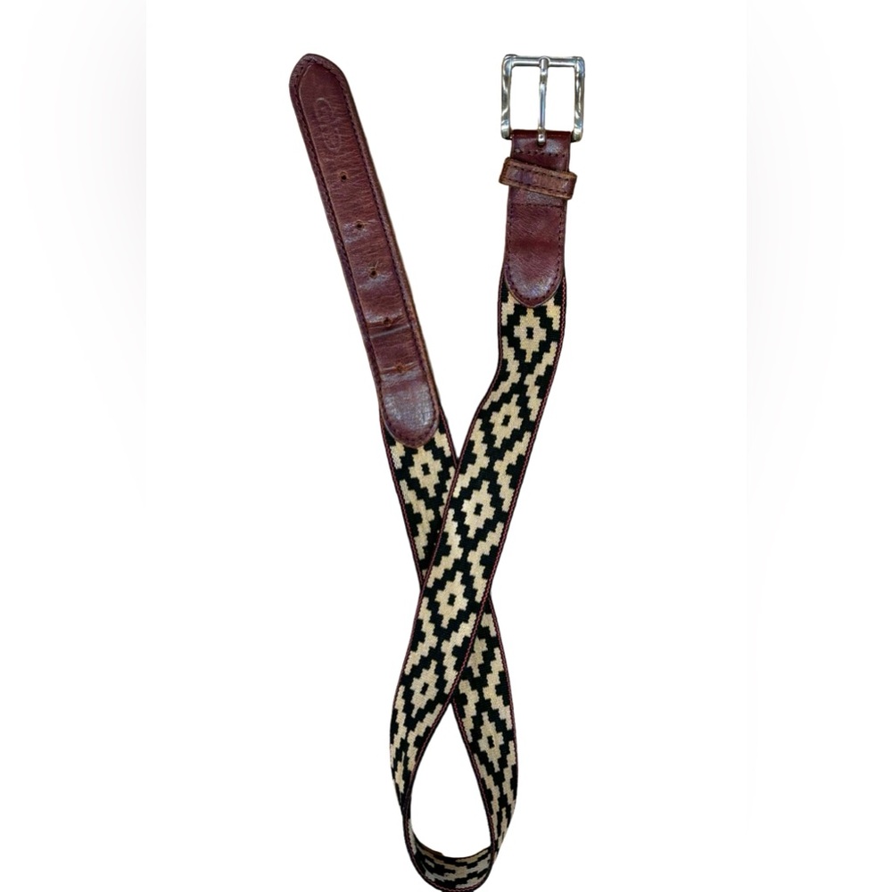 Leather Aztec Print Belt- 30”